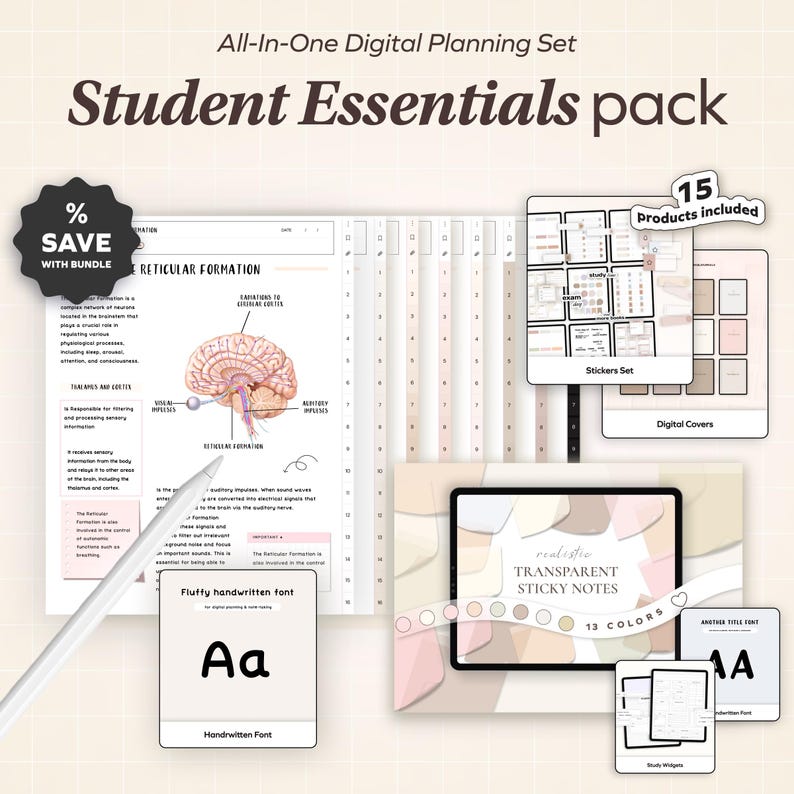 All in One Student Bundle, Undated Planner, Study Notes Templates for ...