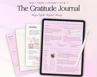 Digitales Dankbarkeits-Journal für Goodnotes, iPad, Notability, tägliches Journal mit Prompts, Reflexion, texturierte Vorlagen für Selbstfürsorge, Achtsamkeit