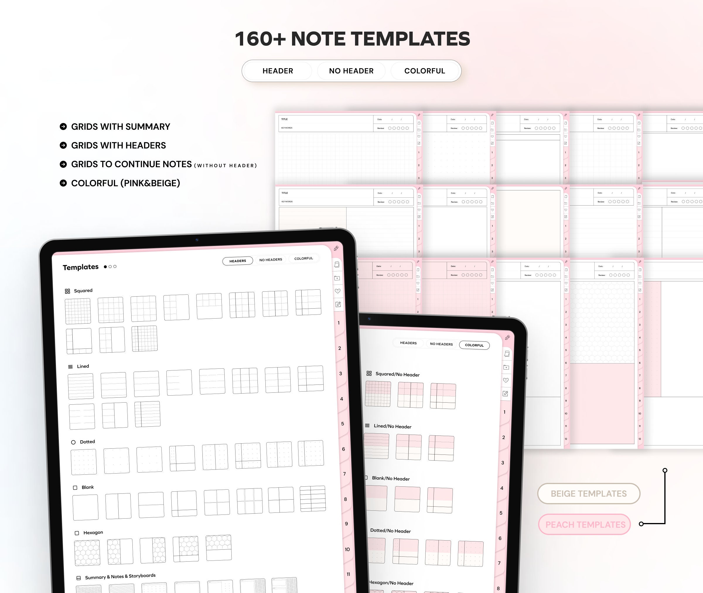 12 Student Digital Notebooks Bundle, Minimalist Note Paper Hyperlinked ...