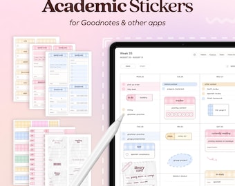 Akademische Digitale Aufkleber für iPad, Goodnotes Studie, Digitale Notizen, Aufkleber für Studenten, Studieren Planner Widgets, College Notizen