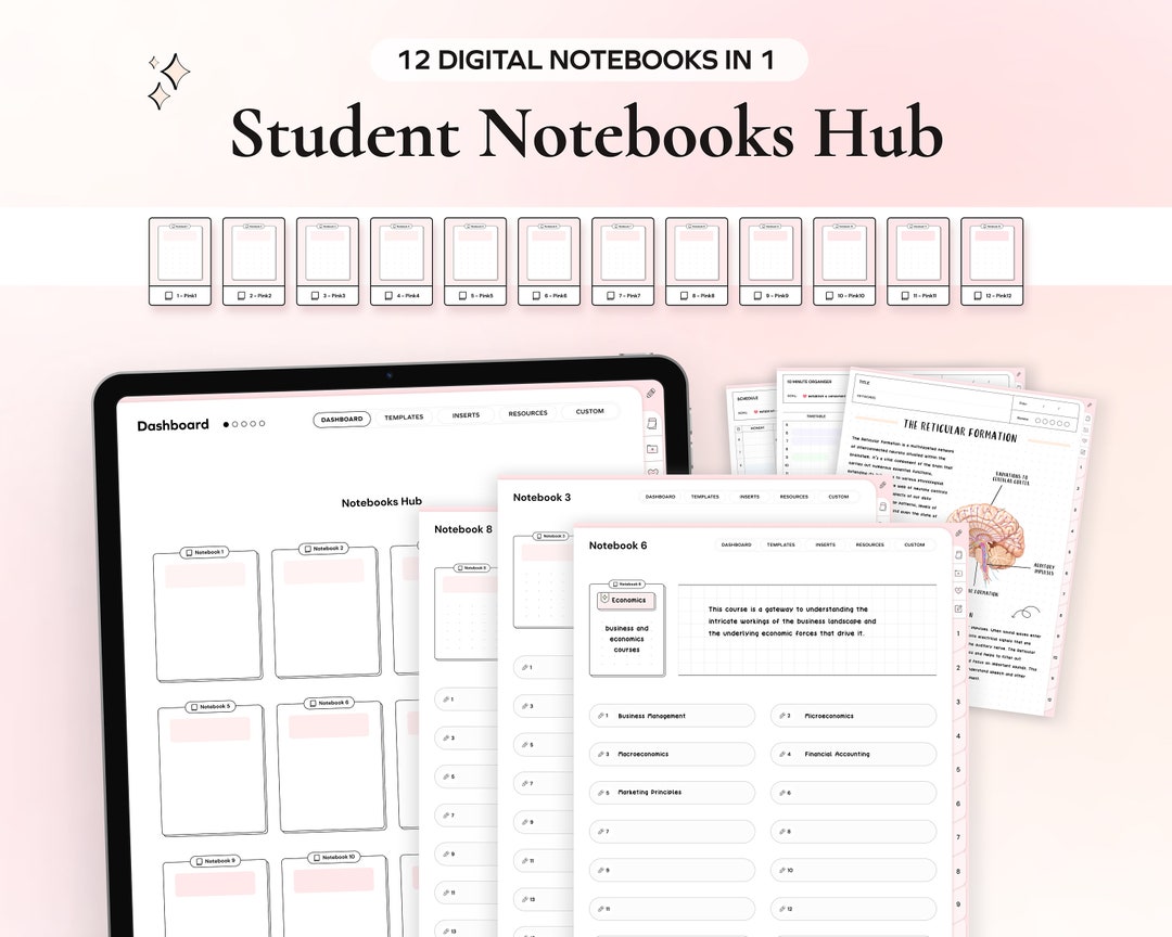 Student Digital 12 Notebooks Bundle Hyperlinked Notetaking Templates ...