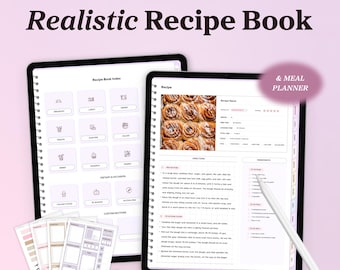 Digital Recipe Book for iPad, Goodnotes Recipe Book Template, Recipe binder, Digital Meal Planner, Journal, Cookbook Notability Recipe Card