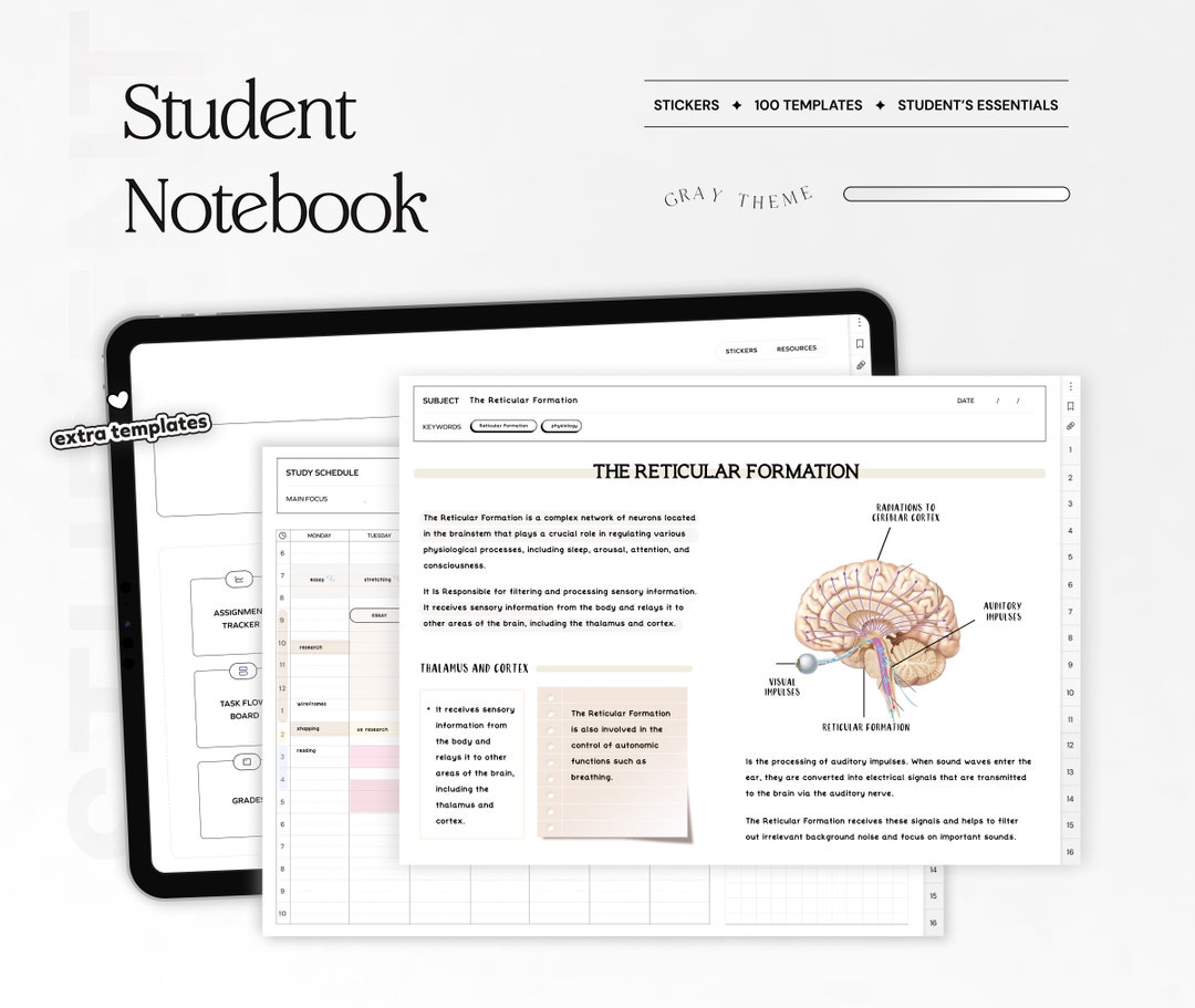 Student Digital Notebook, Minimalist Note Paper Hyperlinked Notetaking ...