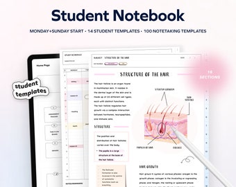 Student Digital Notebook Hyperlinked Notetaking Templates Planner Template Notepad Goodnotes Notability iPad college academic school tracker