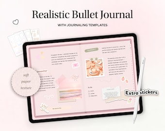 Könnte beinhalten: Ein rosa digitales Tablet mit einem weißen Stift, das ein digitales Bullet Journal mit weicher Papierstruktur anzeigt. Das Journal hat einen rosa Hintergrund mit handschriftlichem Text, Illustrationen und Aufklebern. Der Text auf dem Bildschirm lautet "Remember", "Sunday", "To Do" und "A Love Letter".