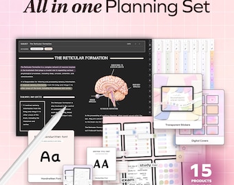All in one Student Bundle, Undated Planner, Study Notes Templates for iPad Goodnotes Notability College Stickers Widgets Notetaking Academic