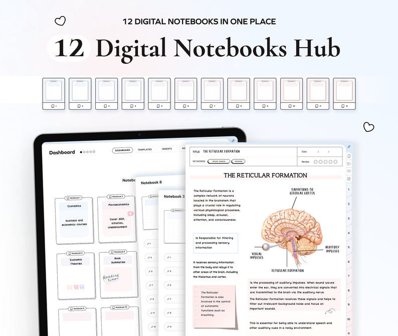 Notebook Example Software Student Digital 12 Notebooks Bundle Hyperlinked Notetaking Templates ...