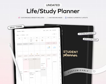 Undated Life Student Digital Planner for GoodNotes Notability iPad Planner, Academic Portrait Planner Customizable Daily Weekly Templates