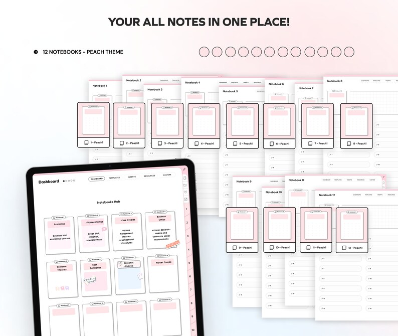 12 Student Digital Notebooks Bundle, Minimalist Note Paper Hyperlinked ...