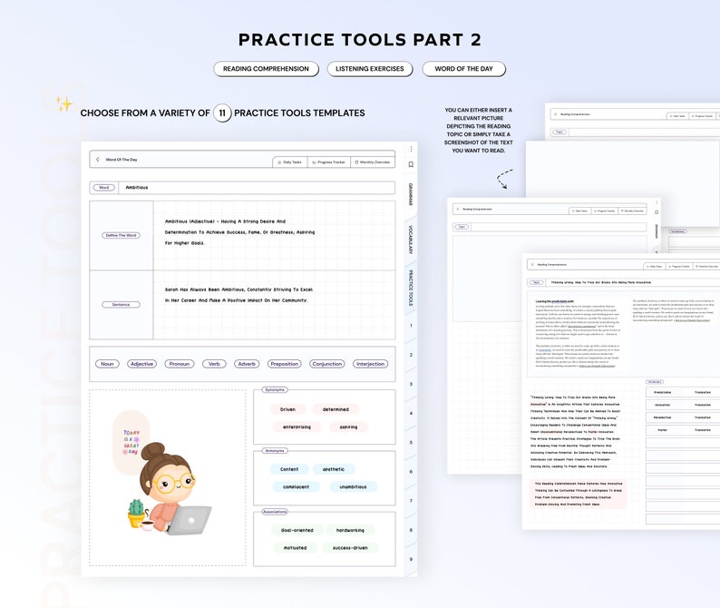 Language Learning Notebook/planner Learn Grammar Vocabulary Digital ...