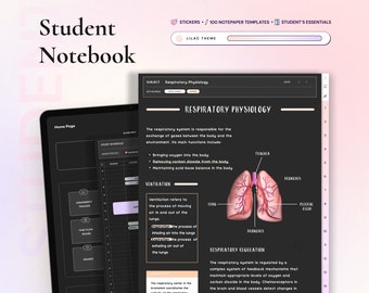 Student Digital Notebook Dark mode, Hyperlinked Notetaking Templates Planner Template for Goodnotes Notability iPad college academic school