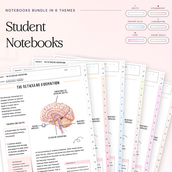 Student Digital Notebook Bundle Hyperlinked Notetaking Templates for Goodnotes Notability iPad and note-taking apps Academic, School Journal