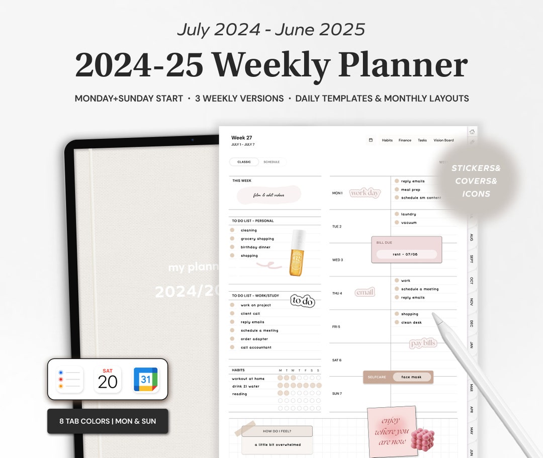 2024-25 Weekly Midyear Digital Life Planner for Goodnotes Notability ...