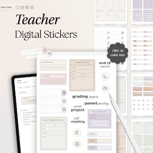 Teacher Digital Stickers for planner, Goodnotes Notability Teacher Stickers, Minimalist Essential Functional PNG labels iPad School Stickers