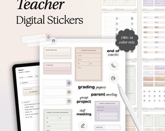 Teacher Digital Stickers for planner, Goodnotes Notability Teacher Stickers, Minimalist Essential Functional PNG labels iPad School Stickers