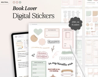 Adesivi digitali per amanti dei libri per diario di lettura, adesivi Goodnotes, widget per prendere appunti, generi, adesivi minimalisti, pastello, notabili