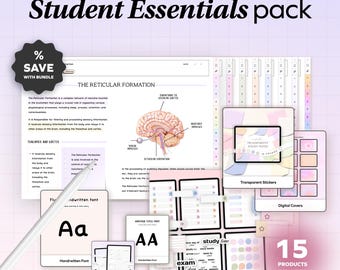 All in one Student Bundle, Undated Planner, Study Notes Templates for iPad Goodnotes Notability College Stickers Widgets Notetaking Academic