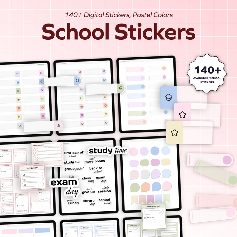 School Digital Stickers for Planner, Goodnotes Widget Student Sticker ...