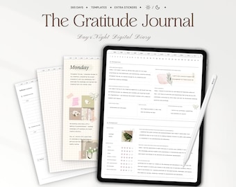 Digitales Dankbarkeits-Journal für Goodnotes, iPad, Notability, tägliches Journal mit Prompts, Reflexion, texturierte Vorlagen für Selbstfürsorge, Achtsamkeit