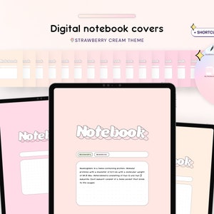 May include: A digital notebook cover with a pink and white color scheme. The cover features the word "Notebook" in a stylized font. The cover is designed for use with a tablet or computer.