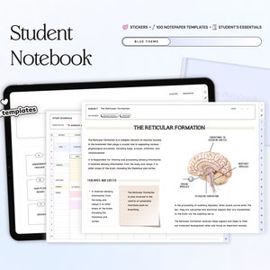 Student Digital Notebook, Minimalist Note Paper Hyperlinked Notetaking Study Templates Notepad Goodnotes Notability iPad College Academic