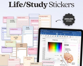 Everyday Life Work Digital Stickers for Planner, Goodnotes, iPad Journal Minimalist Widgets, Reading Tracker, Daily Essential Color-changing