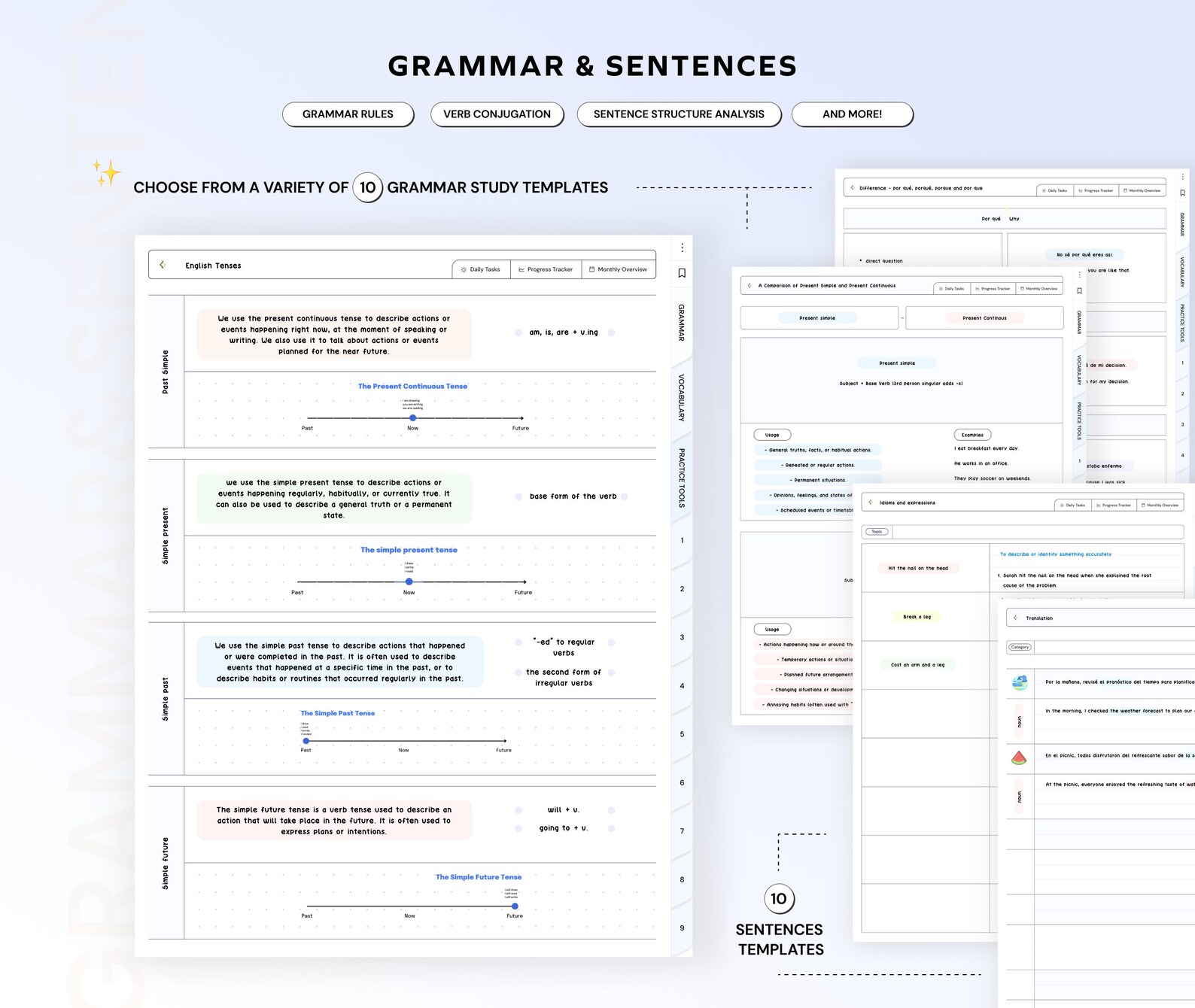 Language Learning Notebook/planner Learn Grammar Vocabulary Digital ...