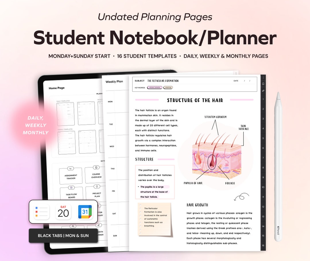 Student Undated Planner and Notebook, Daily Weekly Monthly Planner for ...