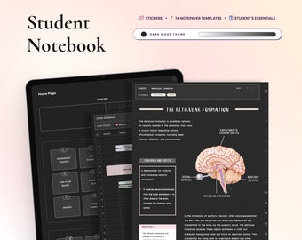 Student Digital Notebook Dark mode | Hyperlinked Notetaking Templates Planner Template for Goodnotes Notability iPad college academic school
