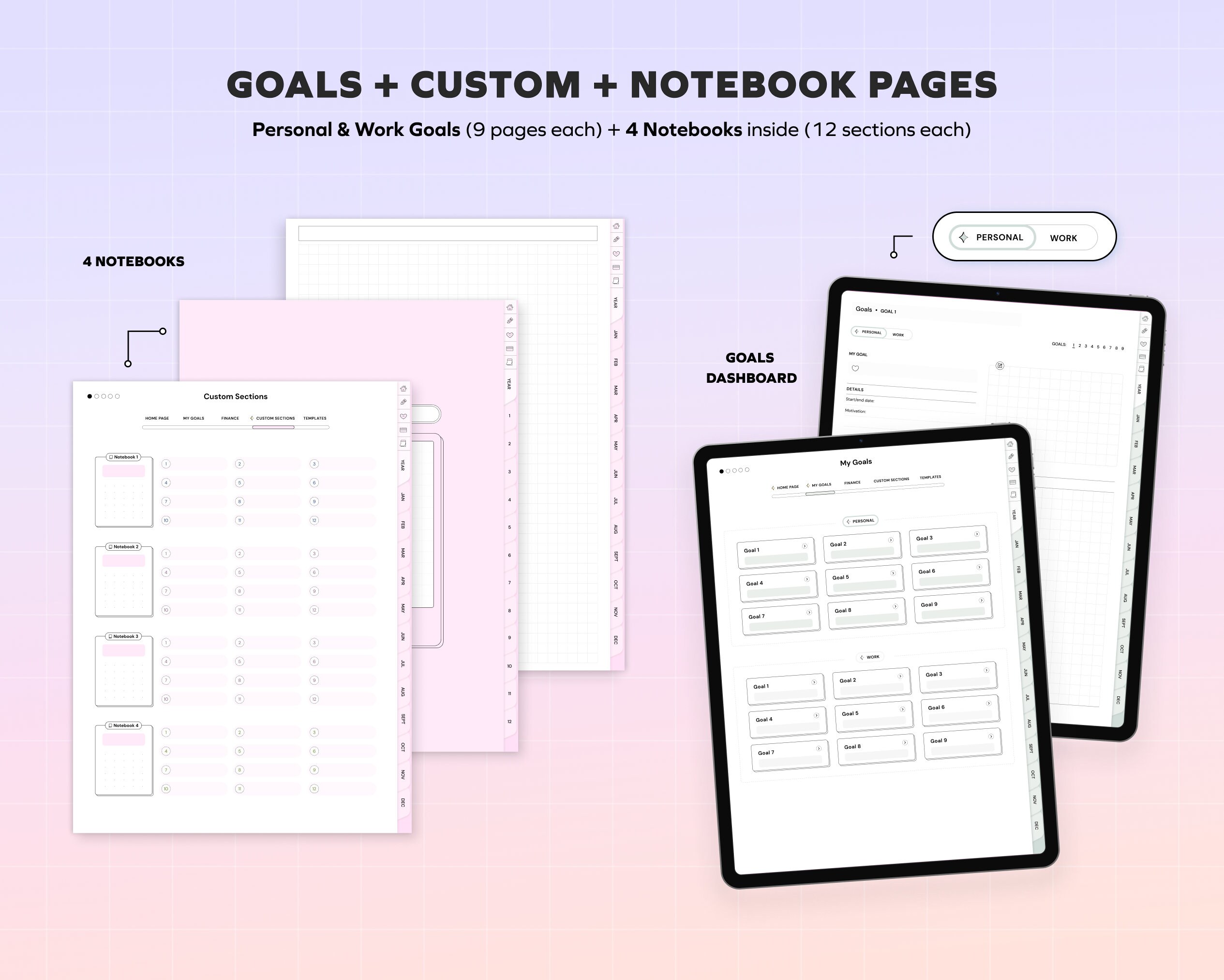Undated Life Work Digital Planner for Goodnotes Collanote Notability ...