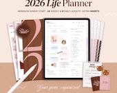 2026 Digital Life Planner, Goodnotes iPad Journal, Hyperlinked Calendar, Minimalist Weekly, Monthly Template, Customizable Portrait Planner