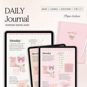Digitales tägliches Journal für Goodnotes, iPad, Notability Digitales tägliches Tagebuch, Bullet-Journal mit Anweisungen, Reflexion Dankbarkeit Textured Journal