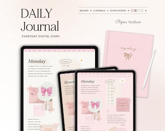 Digital Daily Journal for Goodnotes, iPad, Notability Digital Daily Diary Bullet Journal with Prompts, Reflection Gratitude Textured Journal
