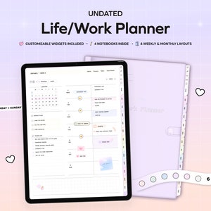 Undated Life Work Digital Planner for GoodNotes CollaNote Notability 2024 iPad Planning Hyperlinked Customizable Weekly Planner, Stickers