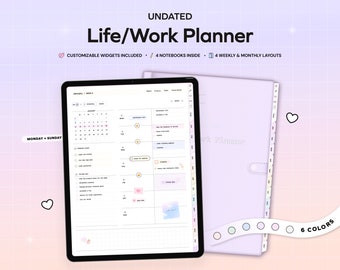 Undated Life Work Digital Planner for GoodNotes CollaNote Notability 2024 iPad Planning Hyperlinked Customizable Weekly Planner, Stickers