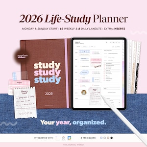 Planejador Digital de Estudos e Vida 2026 para Goodnotes, Notability, iPad, Modelos Minimalistas de Planejamento Diário e Semanal para Estudantes (Formato Retrato)
