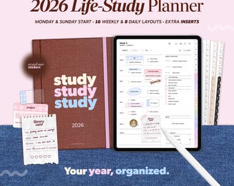 2026 Digital Study and Life Planner for Goodnotes, Notability, iPad Journal, Portrait Minimalist Daily, Weekly Student Planning Templates