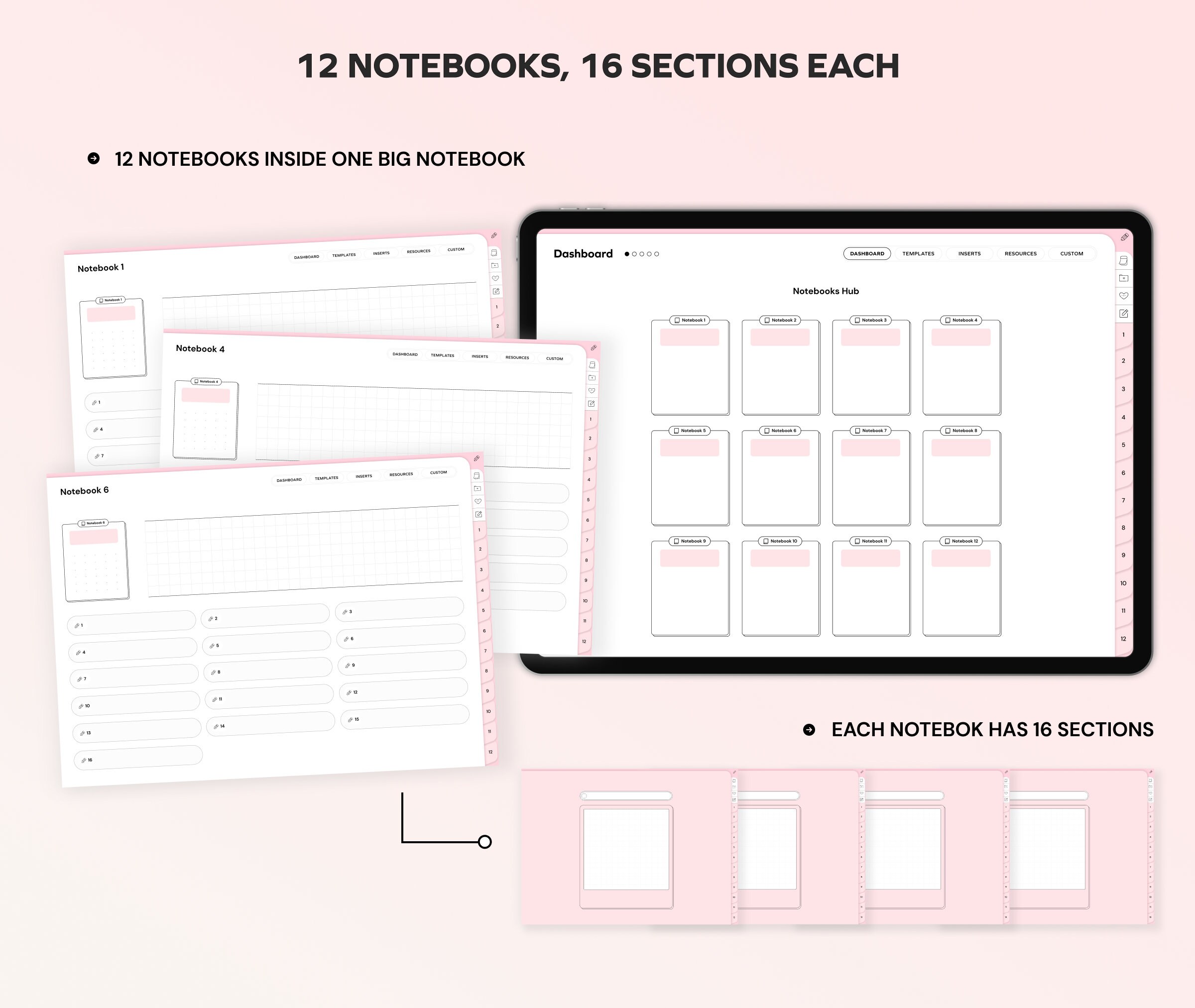12 Student Digital Notebook Bundle, Hyperlinked Planner Notetaking for ...