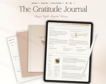Digital Gratitude Journal for Goodnotes, iPad, Notability, Daily Journal with Prompts, Reflection, Self Care Textured Templates, Mindfulness