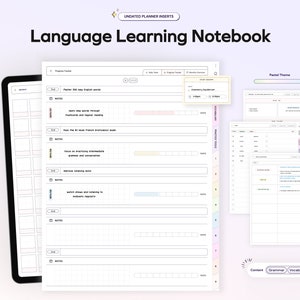 Language Learning Notebook/Planner Learn Grammar Vocabulary Digital Notes for Students Hyperlinked ipad Notetaking Templates Memo Stickers