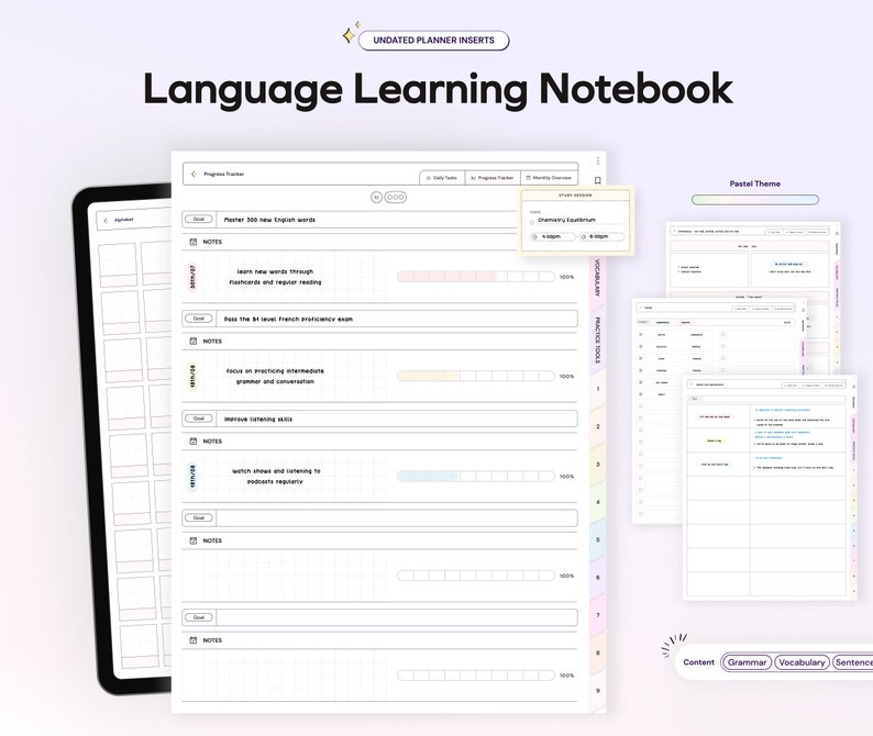 Daily Learning Notebook Language Learning Notebook/planner Learn Grammar Vocabulary Digital ...