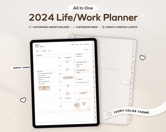 2024 Digital Life Work Planner for GoodNotes, Notability iPad Planning Hyperlinked Customizable Minimalist Weekly Planner, Stickers, Widgets