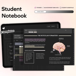 Student Digital Notebook Hyperlinked Dark Mode Notetaking Templates Planner Template Notepad Goodnotes Notability iPad college academic