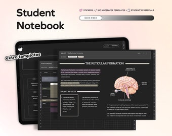 Student Digital Notebook Hyperlinked Dark Mode Notetaking Templates Planner Template Notepad Goodnotes Notability iPad college academic