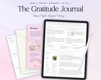 Digitales Dankbarkeits-Journal für Goodnotes, iPad, Notability, tägliches Journal mit Prompts, Reflexion, texturierte Vorlagen für Selbstfürsorge, Achtsamkeit