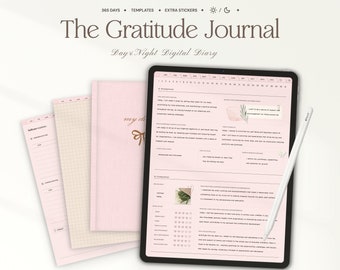 Digital Gratitude Journal for Goodnotes, iPad, Notability, Daily Journal with Prompts, Reflection, Self Care Textured Templates, Mindfulness