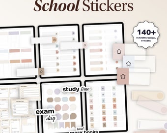 Schule Minimalistische digitale Aufkleber für Planer, Goodnotes Widget Studentenaufkleber Buch Notizblöcke tägliche wesentliche Pastell funktionale PNG-Etiketten