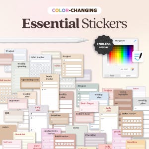 Essential Color Changing Daily Life Digital Stickers for Planner, Goodnotes, iPad, Journal, Minimalist Functional Widgets, Reading Tracker