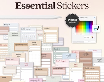 Essential Color Changing Daily Life Digital Stickers for Planner, Goodnotes, iPad, Journal, Minimalist Functional Widgets, Reading Tracker