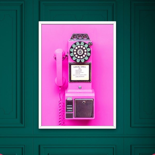 Vintage Pink Pay Phone Digital Wall Art, Vintage/Retro Collection printable downloads, Trendy Wall Art, Gift idea, Retro Telephone, phone